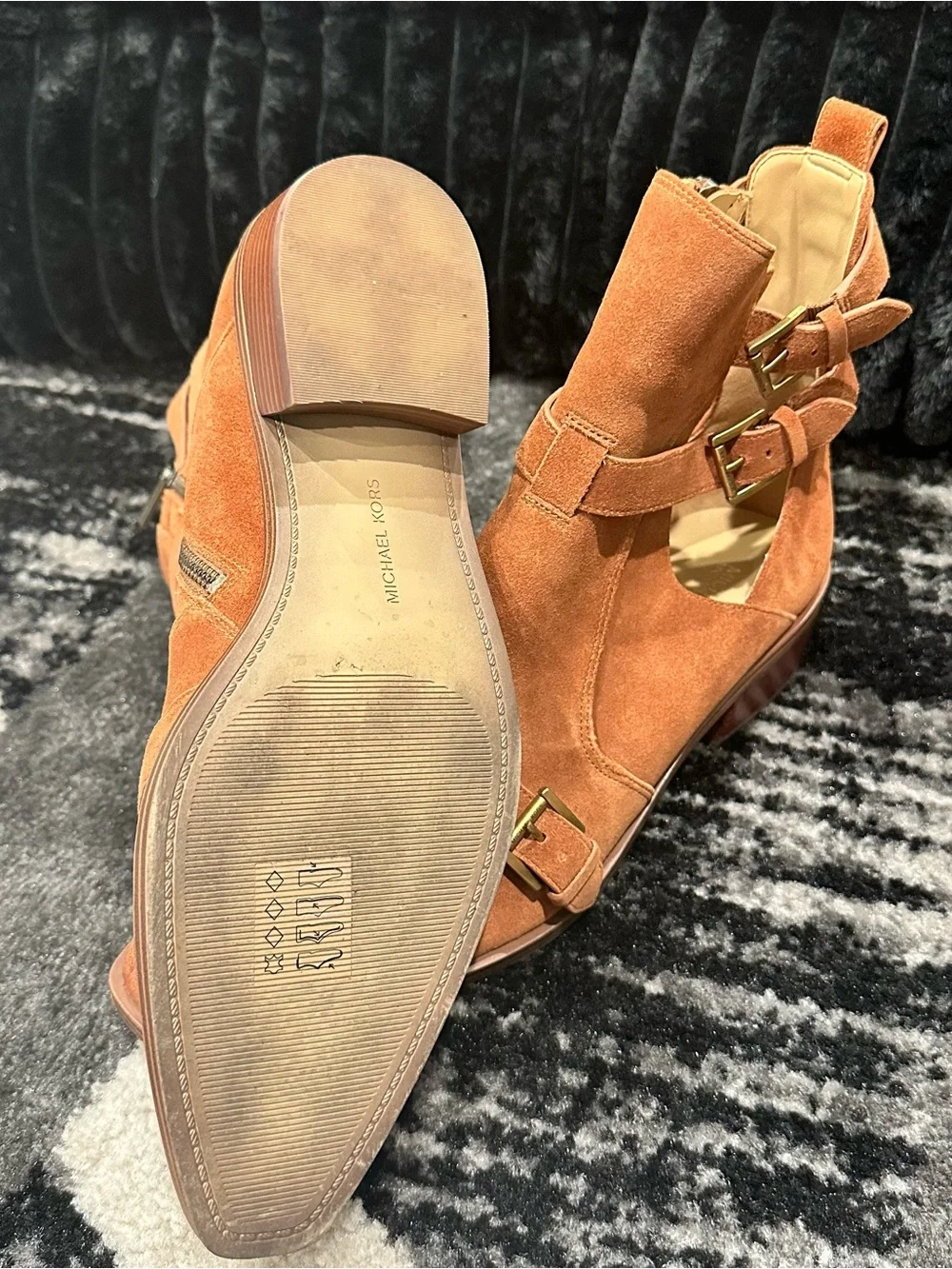 Micheal Kors Women Suede Ankle Boots with Buckle Straps - Rust - Picture 2 of 3